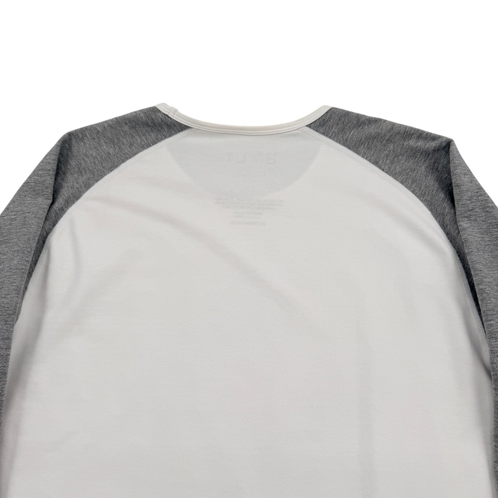 BYLT Drop Cut LS Baseball Lux Shirt Mens Small White Grey Raglan Long Sleeve Tee - Picture 4 of 8